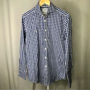 Charles Tyrwhitt non-iron extra slim fit button down shirt blue white gingham L